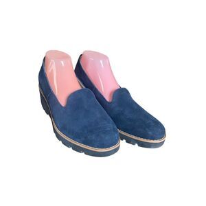 Vionic Willa Wedge Navy Blue Suede Water Repellent Slip On Loafer Shoes Sz 10